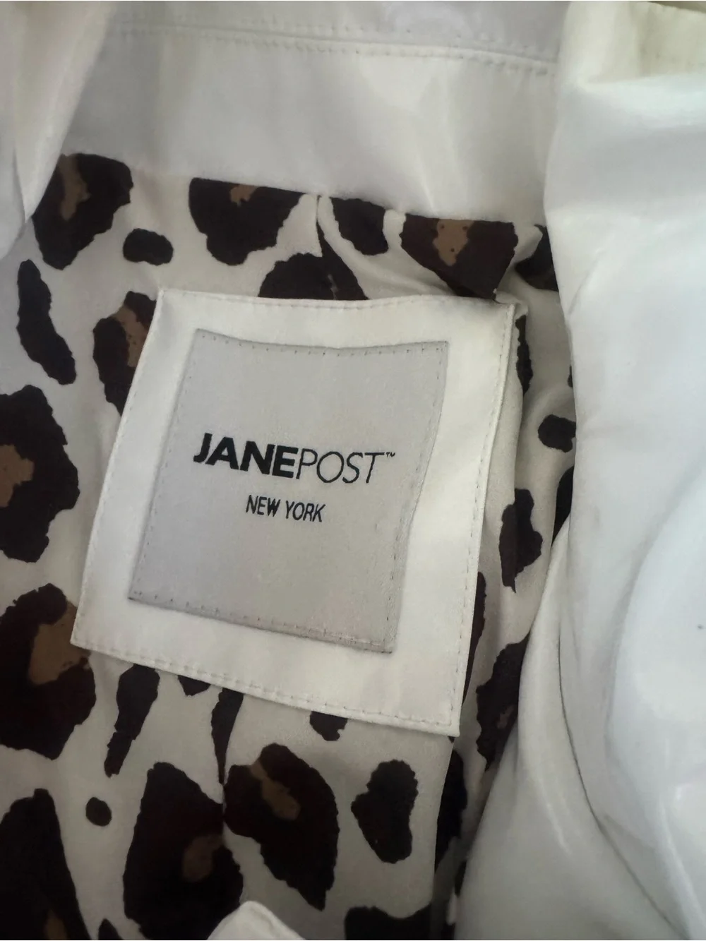 Jane Post White Double-Breasted Trench Coat with Black Buttons